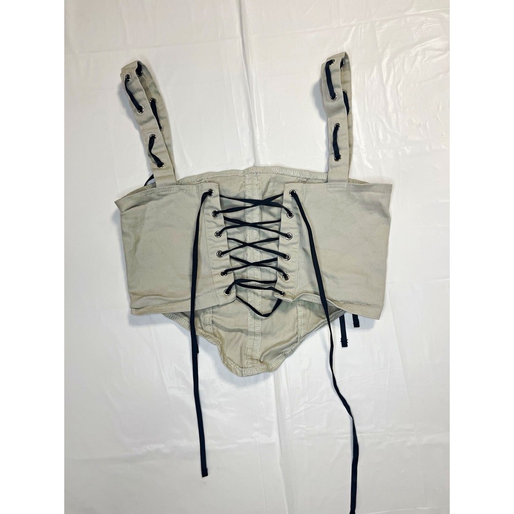edikted Women's Beige Solid Corset Top Lace-Up Eyelet Adjustable Straps S